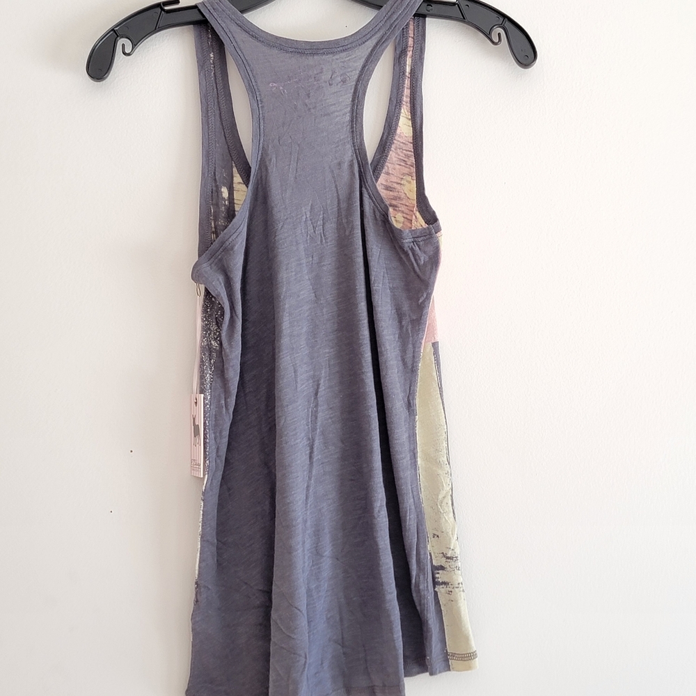 PJ Salvage Heart Stripe Racerback Tank Top Gray Cream Pink Tee Vintage Americana - Picture 8 of 11